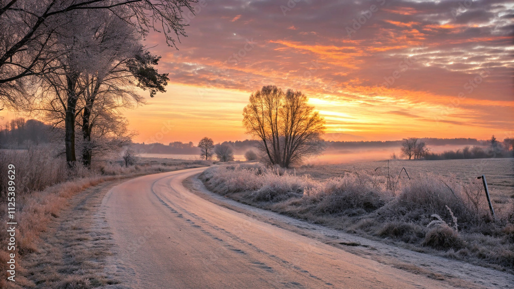 Serene Winter Sunrise on a Frosty Country Road Serene Winter Sunrise on a Frosty Country Road