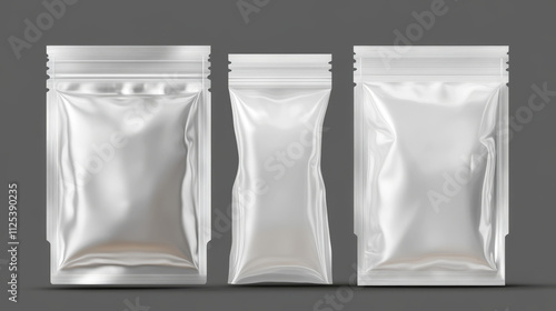 3D pouch bags set isolated on transparent background. Vector realistic illustration of white doypacks with plastic cap, blank space for branding, foil package for food, liquid substance, soap refill