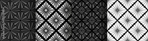 Abstract rhombus and squares graphic seamless pattern, Black white endless Grunge checkered pattern, scratches and attrition texture repetitive geometric vector background.