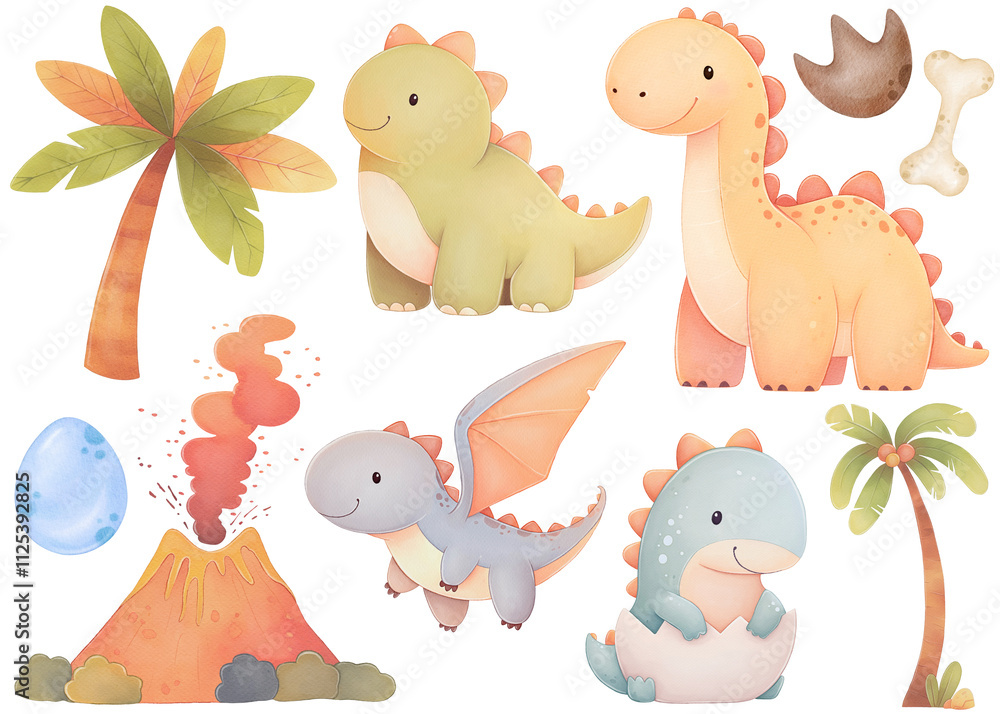 Naklejka premium Cute Cartoon Dinosaurs Clipart