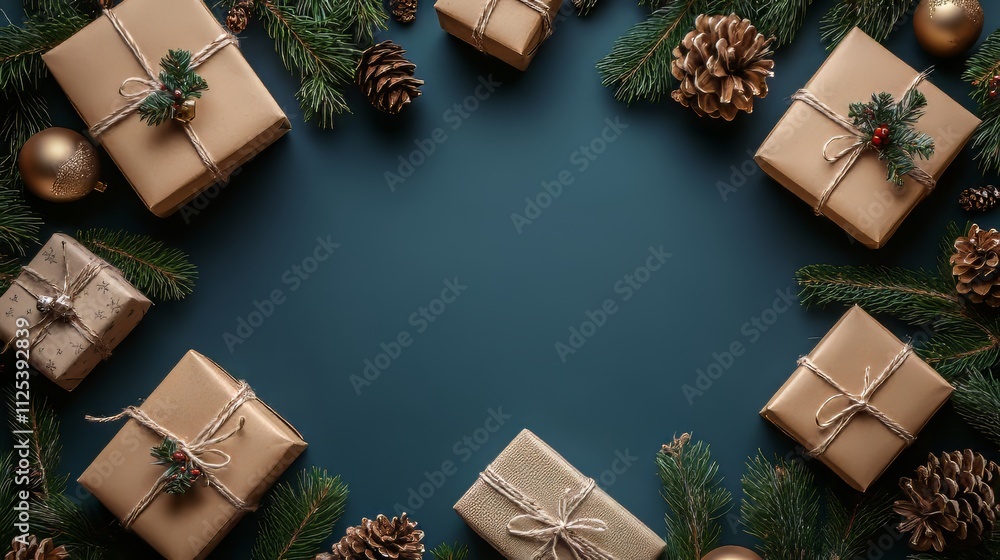 Christmas composition flat top view. background gift boxes and christmas decorative ornaments. merry christmas and a happy new year. holiday banner and poster. clean space for text. Christmas composition flat top view. background gift boxes and christmas decorative ornaments. merry christmas and a happy new year. holiday banner and poster. clean space for text.