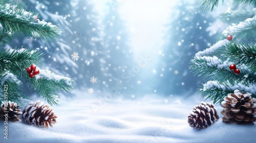 Christmas holiday background or template for a greeting card or banner with copy space for a text. christmas wallpaper. Ultra realistic. Photorealistic