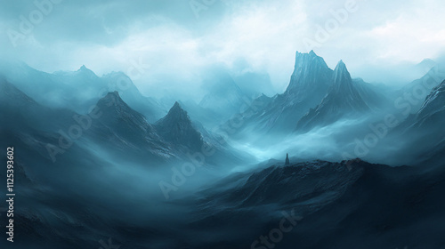 Wallpaper Mural Misty mountains shrouded in thick fog, hiding ancient secrets. Torontodigital.ca