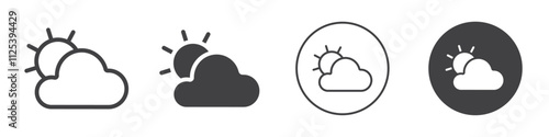 cloud with sun icon Simple outline vector logo