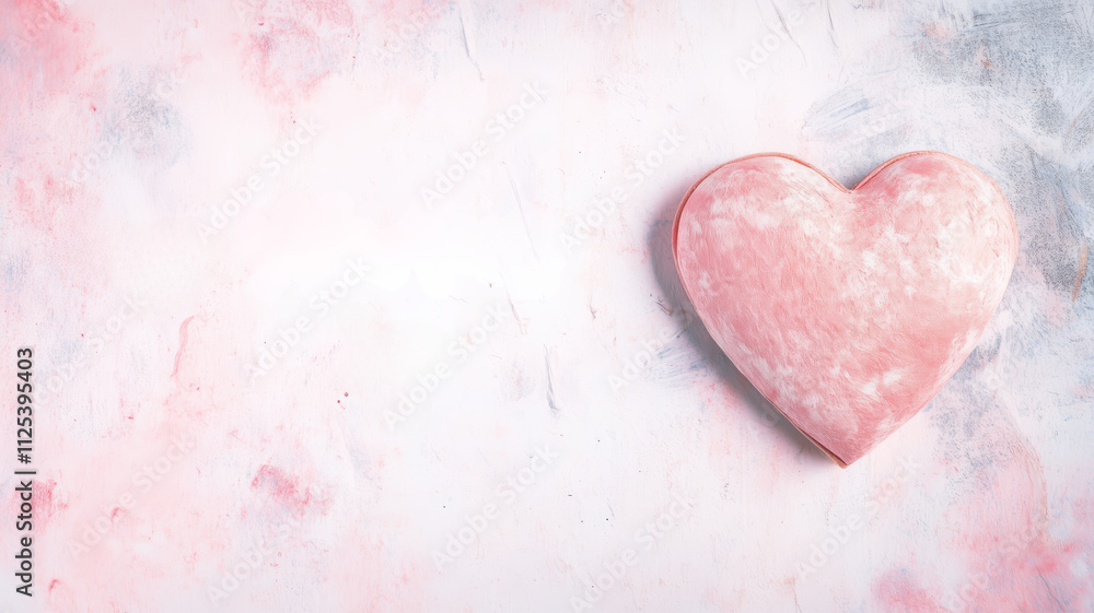 A soft pink heart-shaped pillow placed elegantly on a textured marble-like background, perfect for Valentine's Day themes, conveying love, romance, and affection A soft pink heart-shaped pillow placed elegantly on a textured marble-like background, perfect for Valentine's Day themes, conveying love, romance, and affection