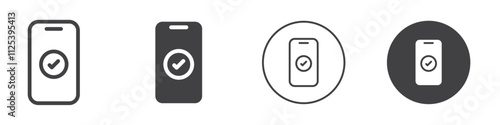 Mobile phone with check mark icon Simple outline vector logo