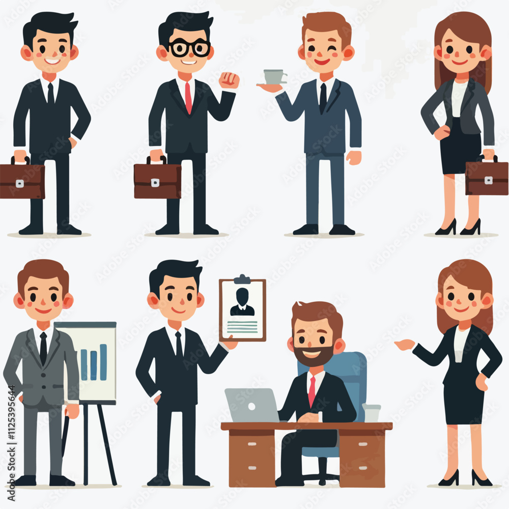 Vector collection of a young businessman with confidence Vector collection of a young businessman with confidence