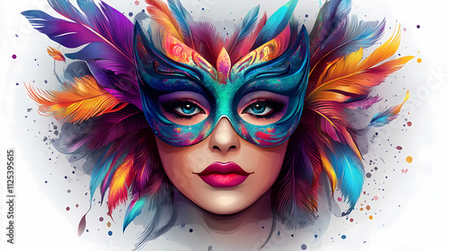 Wallpaper Mural Detailed illustration of a woman wearing a colourful carnival mask on a transparent background. Carnival. Illustration Torontodigital.ca