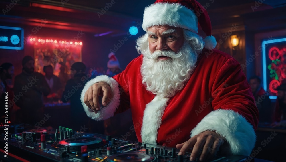 Santa claus as DJ neon light christmas Santa claus as DJ neon light christmas