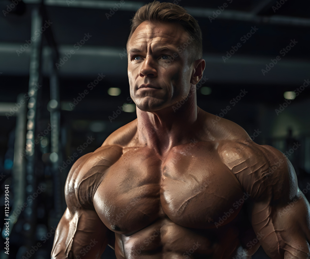 Fototapeta premium Full-Body Portrait of a Bodybuilder: Strength and Determination.Generative AI