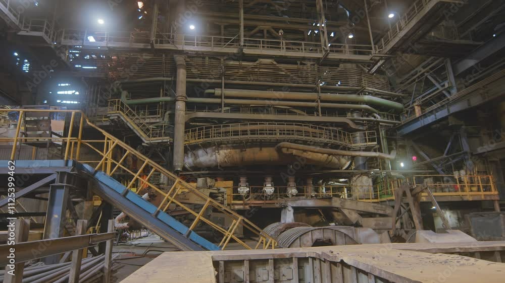 Steel foundry. Spacious workshop with a large metallurgical furnace. Steel foundry. Spacious workshop with a large metallurgical furnace.