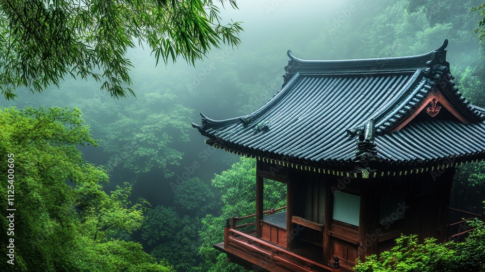 Serene Japanese Shrine with Classic Roof Design Serene Japanese Shrine with Classic Roof Design