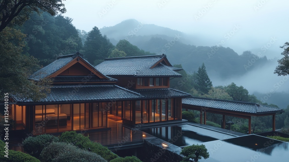 Elegant Japanese Wooden Roof Design in Serene Landscape Elegant Japanese Wooden Roof Design in Serene Landscape