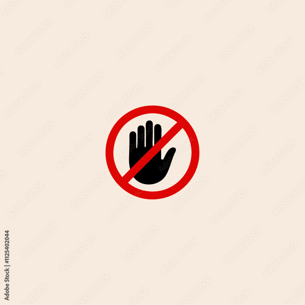 Stop road sign. Prohibited warning icon. Palm in red octagon. Road stop sign with hand isolated flat vector design. Stop road sign. Prohibited warning icon. Palm in red octagon. Road stop sign with hand isolated flat vector design.