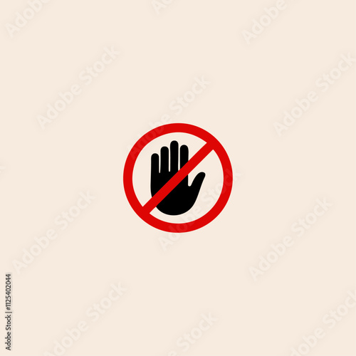 Stop road sign. Prohibited warning icon. Palm in red octagon. Road stop sign with hand isolated flat vector design.