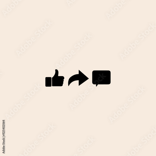 Thumbs up and heart icon with repost and comment icons flat vector design.