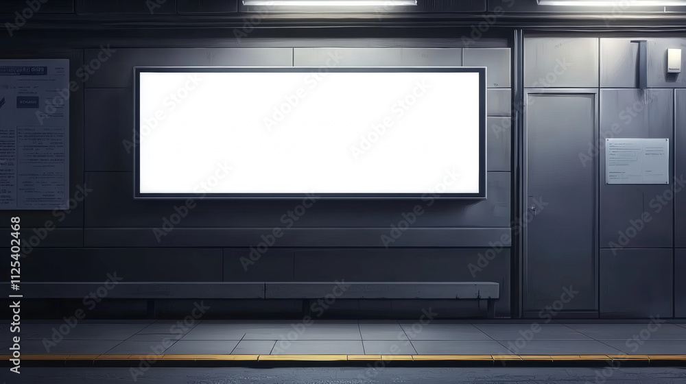 Street billboard for ad, display mockup hang on grey tiled wall along road. Blank white LCD screen, digital monitor for city advertising presentation. Horizontal background realistic 3d vector mock up Street billboard for ad, display mockup hang on grey tiled wall along road. Blank white LCD screen, digital monitor for city advertising presentation. Horizontal background realistic 3d vector mock up