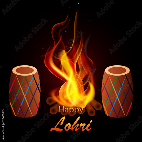 Lori happy festival bonfire drum, vector art illustration.
