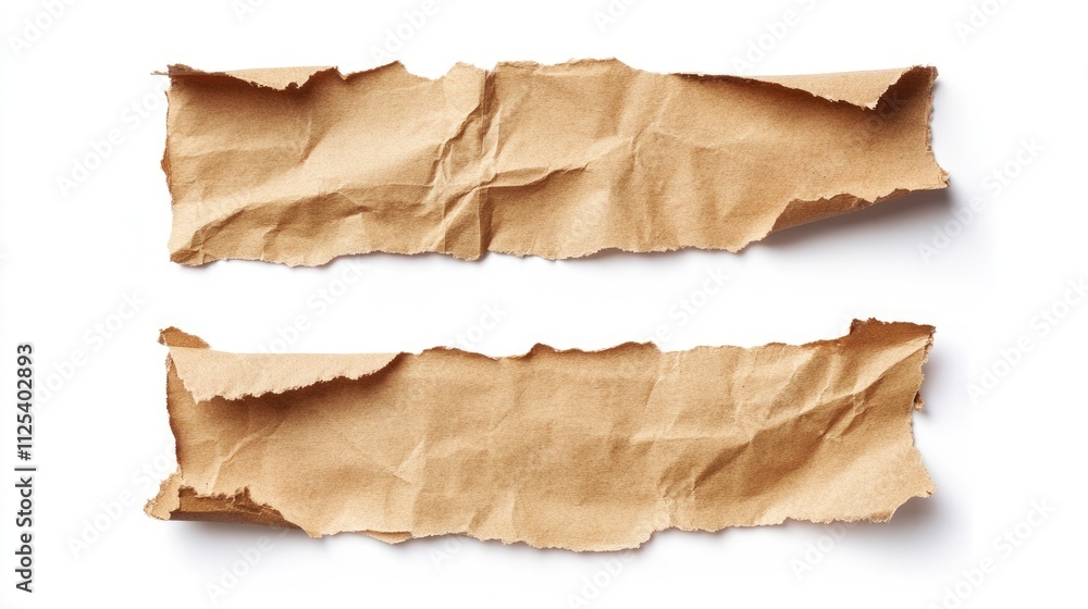 Brown Torn Paper Craft: Recycled Cardboard Textures on a Clean White Canvas Brown Torn Paper Craft: Recycled Cardboard Textures on a Clean White Canvas