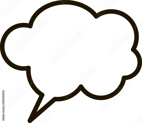 Simple line drawing of a blank thought bubble representing thinking, brainstorming, and expressing opinions, creating a space for dialogue and idea exchange