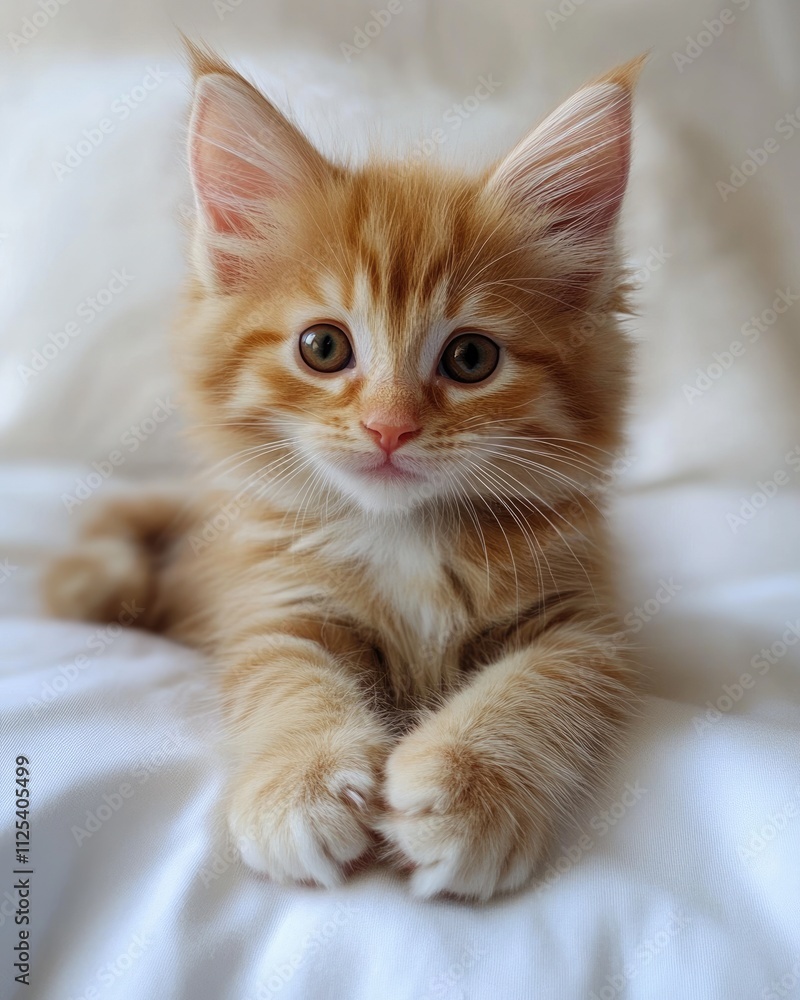 Adorable Ginger Kitten on Soft White Canvas - Cute Young Feline with Playful Paws Adorable Ginger Kitten on Soft White Canvas - Cute Young Feline with Playful Paws