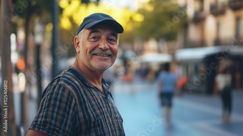 Man wearing a hat and a striped shirt is smiling