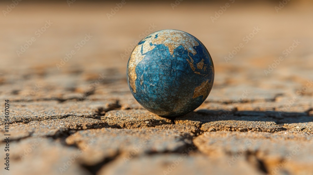 A small globe rests on cracked, dry earth, symbolizing the fragility of our planet and the impact of environmental issues. The image evokes a sense of vulnerability and the need for change. A small globe rests on cracked, dry earth, symbolizing the fragility of our planet and the impact of environmental issues. The image evokes a sense of vulnerability and the need for change.