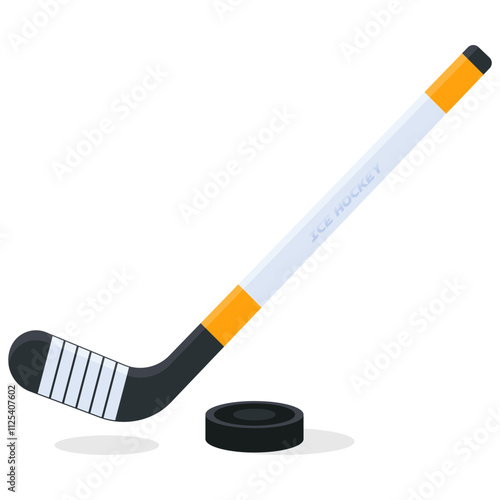 Ice Hockey Stick and Puck Illustration