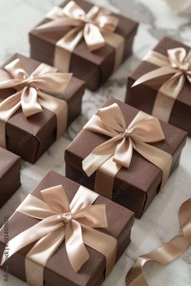 Elegant Mocha Mousse Gift Boxes with Beige Satin Ribbons for Luxurious Celebrations Elegant Mocha Mousse Gift Boxes with Beige Satin Ribbons for Luxurious Celebrations