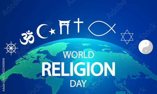Religion World Day Religion Signs world Map, vector art illustration.