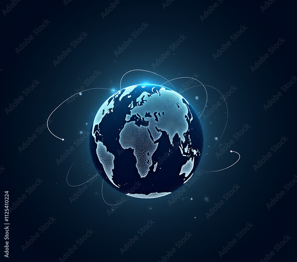 Fototapeta premium A digital world with a globe centered on Europe enables global networking, data transfer, and cyber technology for international communication._00001_