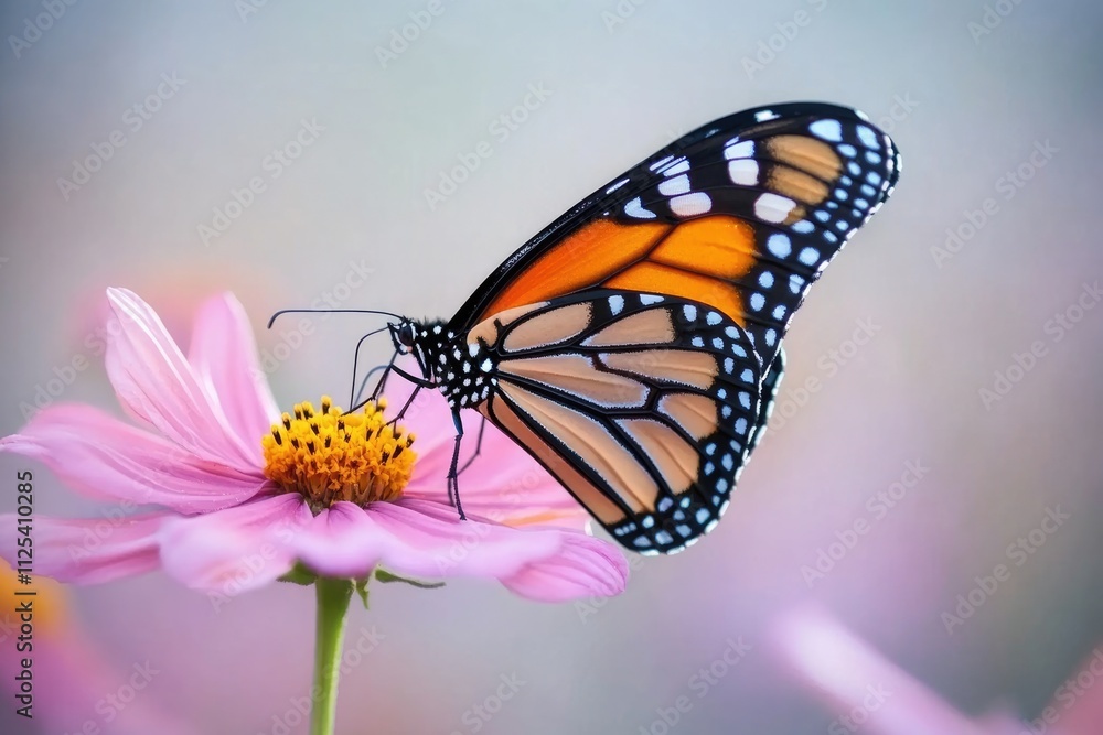 Macro Shot of a Monarch Butterfly Resting on Vibrant Garden Flower in Full Bloom Macro Shot of a Monarch Butterfly Resting on Vibrant Garden Flower in Full Bloom