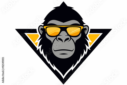 Gorilla face with sunglasses in a triangle mascot logo vector illustration