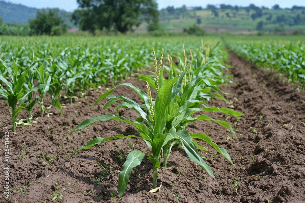 Vibrant Young Maize Crop Leaves Gracefully Thriving in Lush Green Fields Vibrant Young Maize Crop Leaves Gracefully Thriving in Lush Green Fields