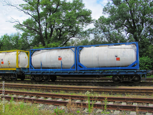 Train carrying hazardous materials tanks