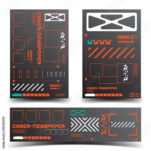 cyberpunk y2k 2000s gaming futuristic icon pattern set collection banner poster template hud for branding decoration decals, 2d illustration rendering vector 
