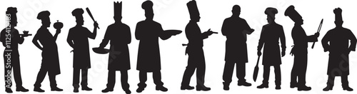 silhouette Collection set of Vector professional chef  isolated on a white background 