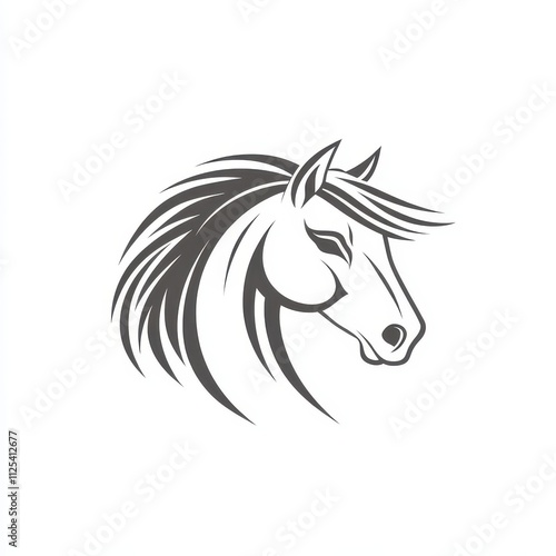 Profile view of a stylized horse head, with flowing mane and tail, in a simple, elegant line art style.