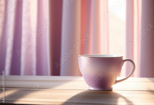 solitary coffee cup soft background gentle hues smooth textures evoking tranquil atmosphere, mug, drink, beverage, morning, ceramic, brown, cream