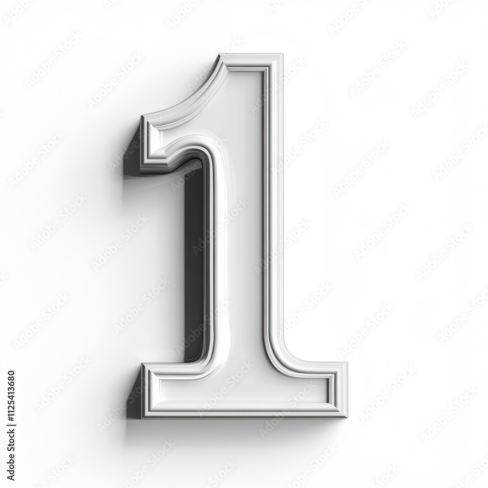 Stylish 3D Number One in Pure White with Shadow, Artistic Display on Minimalist Background Stylish 3D Number One in Pure White with Shadow, Artistic Display on Minimalist Background