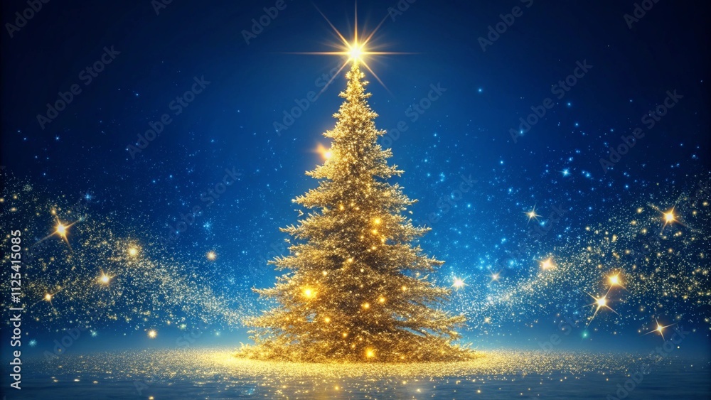 Shiny Christmas Tree - Golden Dust Glittering In The Blue Background
Shiny Christmas Tree - Golden Dust Glittering In The Blue Background