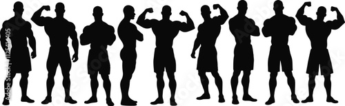silhouettes Set of bodybuilder's vector Male bodybuilder front view