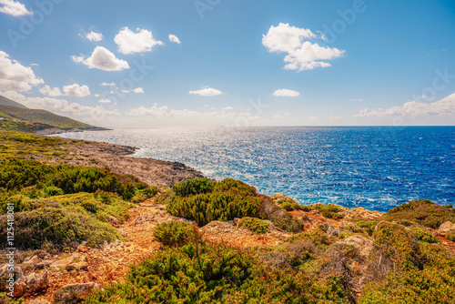 Skinari Lighthouse at the northern cape of Zakynthos island in Greece.