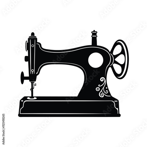 Vintage Sewing Machine Vector Illustration for Crafting, Tailoring, and Textile Design