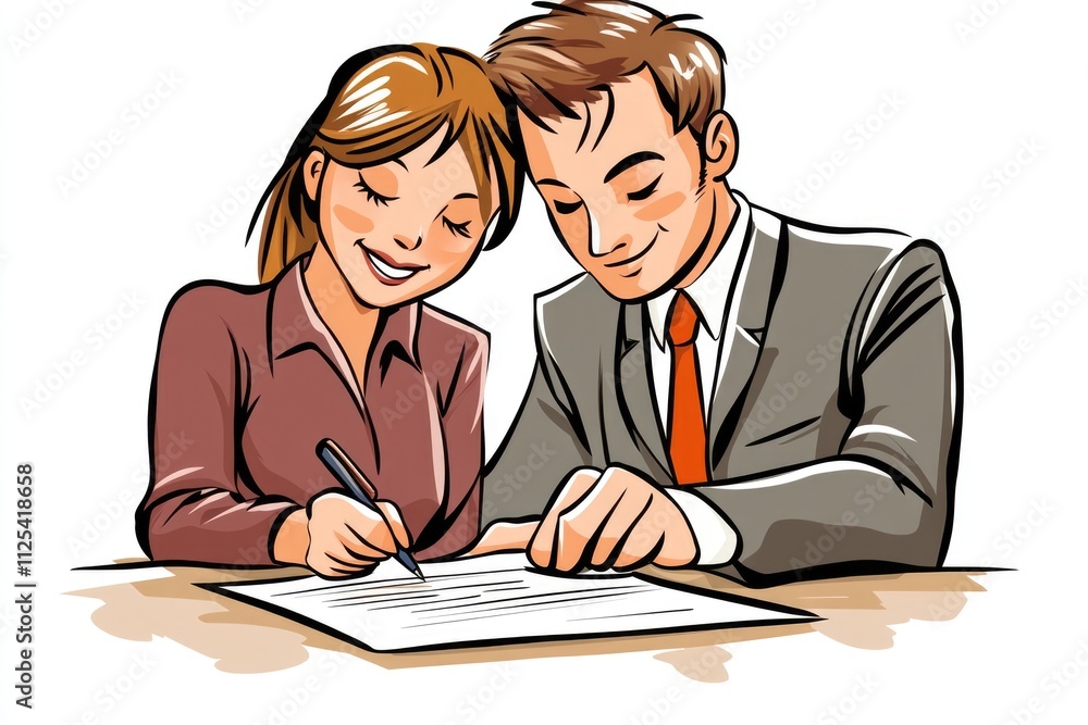 Joyful Young Business Duo Finalizing Contract for Estate Loan Joyful Young Business Duo Finalizing Contract for Estate Loan