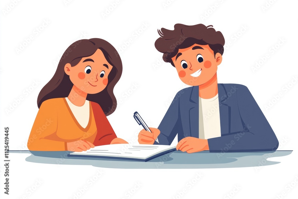 Joyful Young Business Couple Finalizing a Contract Agreement for Financial Estate Loan Joyful Young Business Couple Finalizing a Contract Agreement for Financial Estate Loan