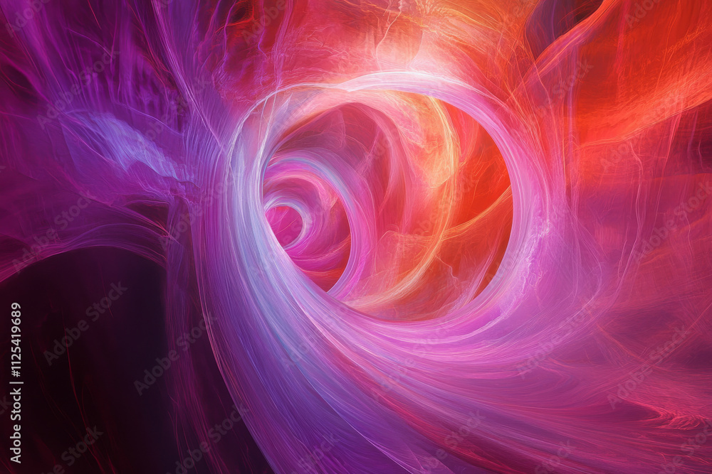 Obraz premium A radiant abstract tunnel illuminated by swirling pink and lavender neon lights, creating a dreamlike sense of depth.