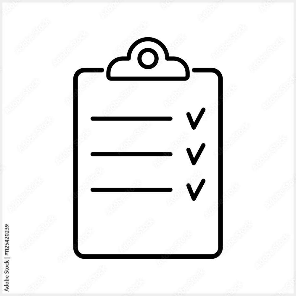 Clip board icon. Check form sheet sign. Clipboard checklist. Quality Control stroke. Web icon. Vector stock illustration Clip board icon. Check form sheet sign. Clipboard checklist. Quality Control stroke. Web icon. Vector stock illustration
