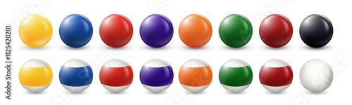3D Balls vector set. Billiard, pool or lottery balls set. Collection of colorful round toys for game