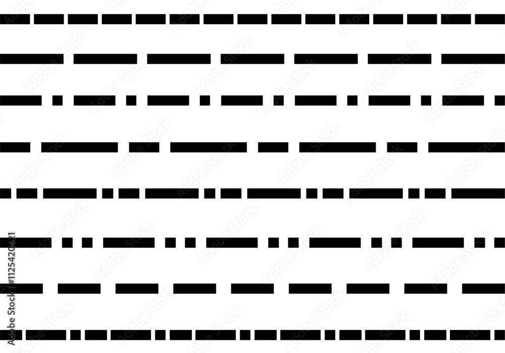 Dotted or dashed straight bold lines collection set. Simple element divider. Dashed line set collection isolated on white background. Collection of lines for design element. Dotted or dashed straight bold lines collection set. Simple element divider. Dashed line set collection isolated on white background. Collection of lines for design element.